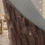 High-Back Leather Dining Chair with Woven Upper Panel and High-Gloss Wood Back